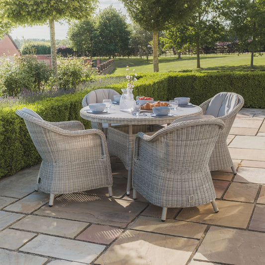 Maze - Oxford Heritage 4 Seat Round Rattan Dining Set - Ceramic Glass - Blythe Living