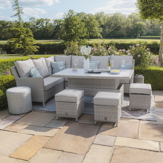 Maze - Oxford Rattan Corner Dining Set
with Ice Bucket & Rising Table - Ceramic Glass - Blythe Living