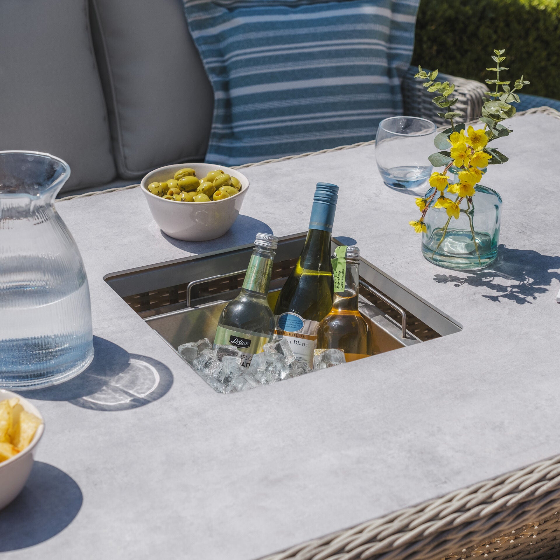 Maze - Oxford Rattan Corner Dining Set
with Ice Bucket & Rising Table - Ceramic Glass - Blythe Living
