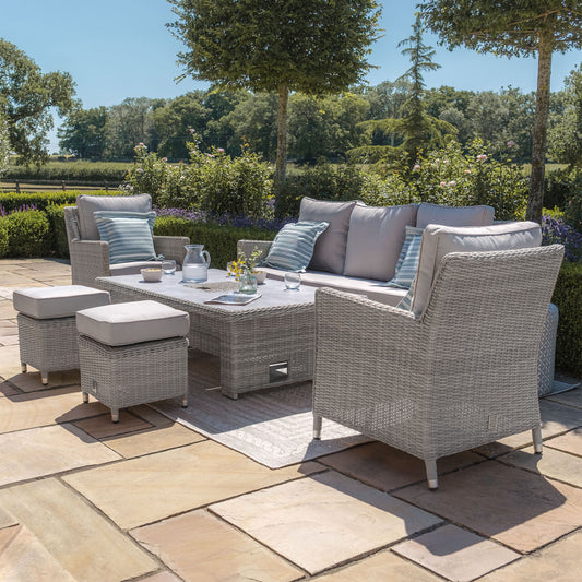 Maze - Oxford Sofa Rattan Dining Set
with Ice Bucket & Rising Table - Ceramic Glass - Blythe Living