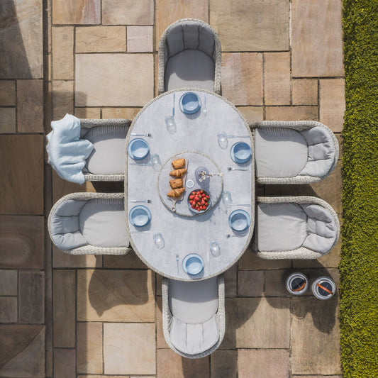 Maze - Oxford 6 Seat Oval Dining Set
with Heritage Dining Chairs & Woven Lazy Susan - Ceramic Glass - Blythe Living