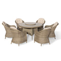 Maze - Winchester 6 Seat Round Dining Set
with Heritage Dining Chairs & Woven Lazy Susan - Ceramic Glass - Blythe Living