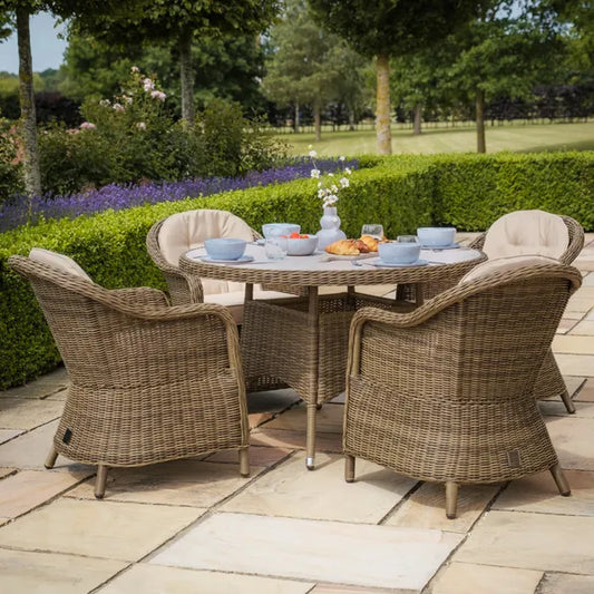 Maze - Winchester Heritage 4 Seat Round Rattan Dining Set - Ceramic Glass - Blythe Living