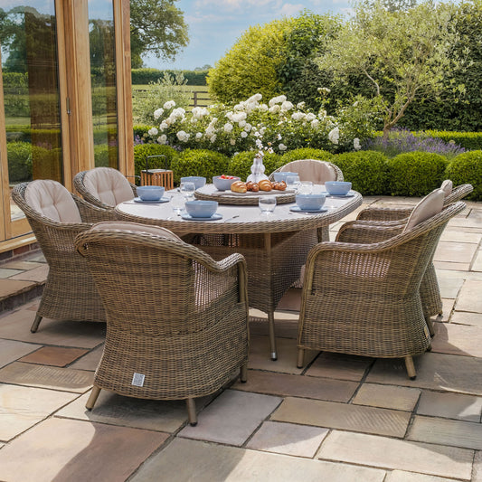 Maze - Winchester 6 Seat Oval Dining Set
with Heritage Dining Chairs & Woven Lazy Susan - Ceramic Glass - Blythe Living