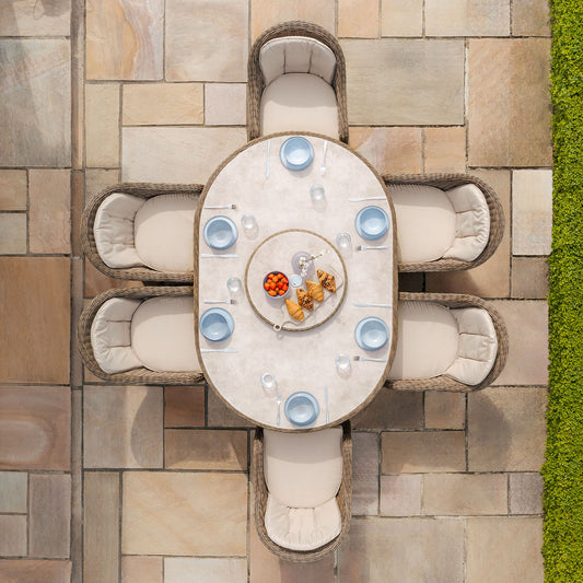 Maze - Winchester 6 Seat Oval Dining Set
with Heritage Dining Chairs & Woven Lazy Susan - Ceramic Glass - Blythe Living