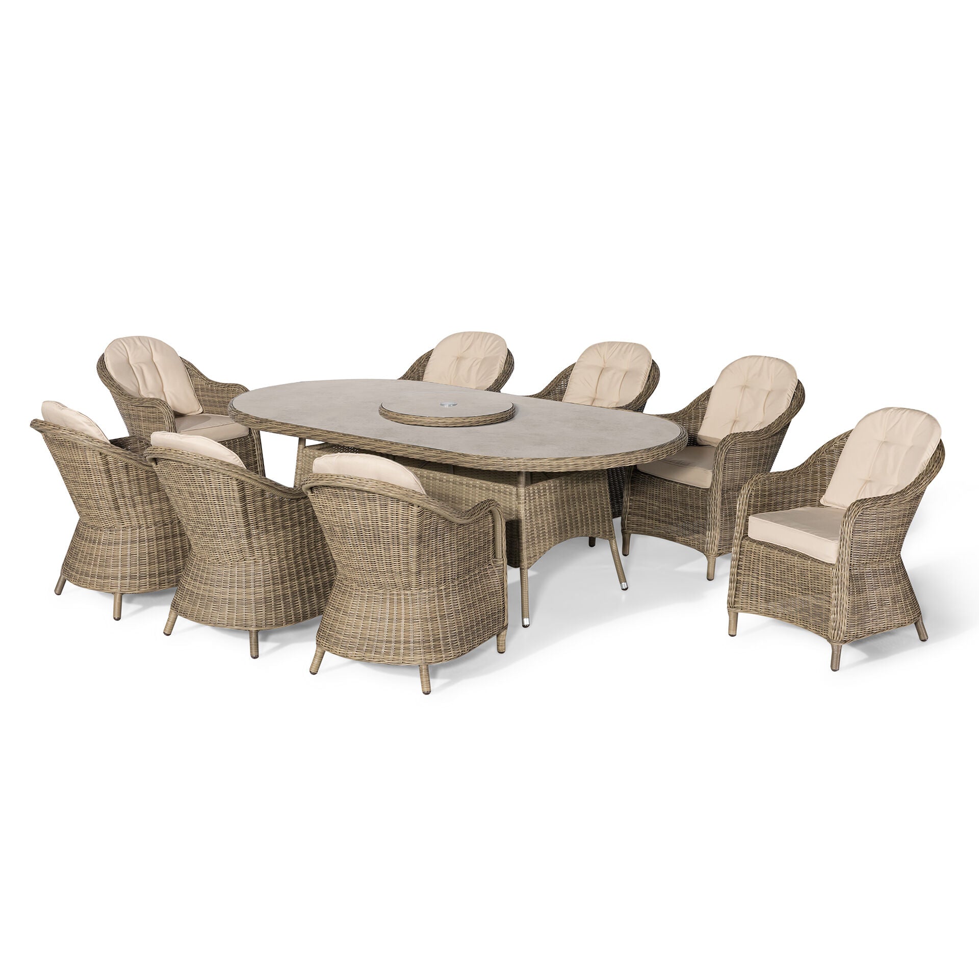 Maze - Winchester 8 Seat Oval Dining Set
with Heritage Dining Chairs & Woven Lazy Susan - Ceramic Glass - Blythe Living