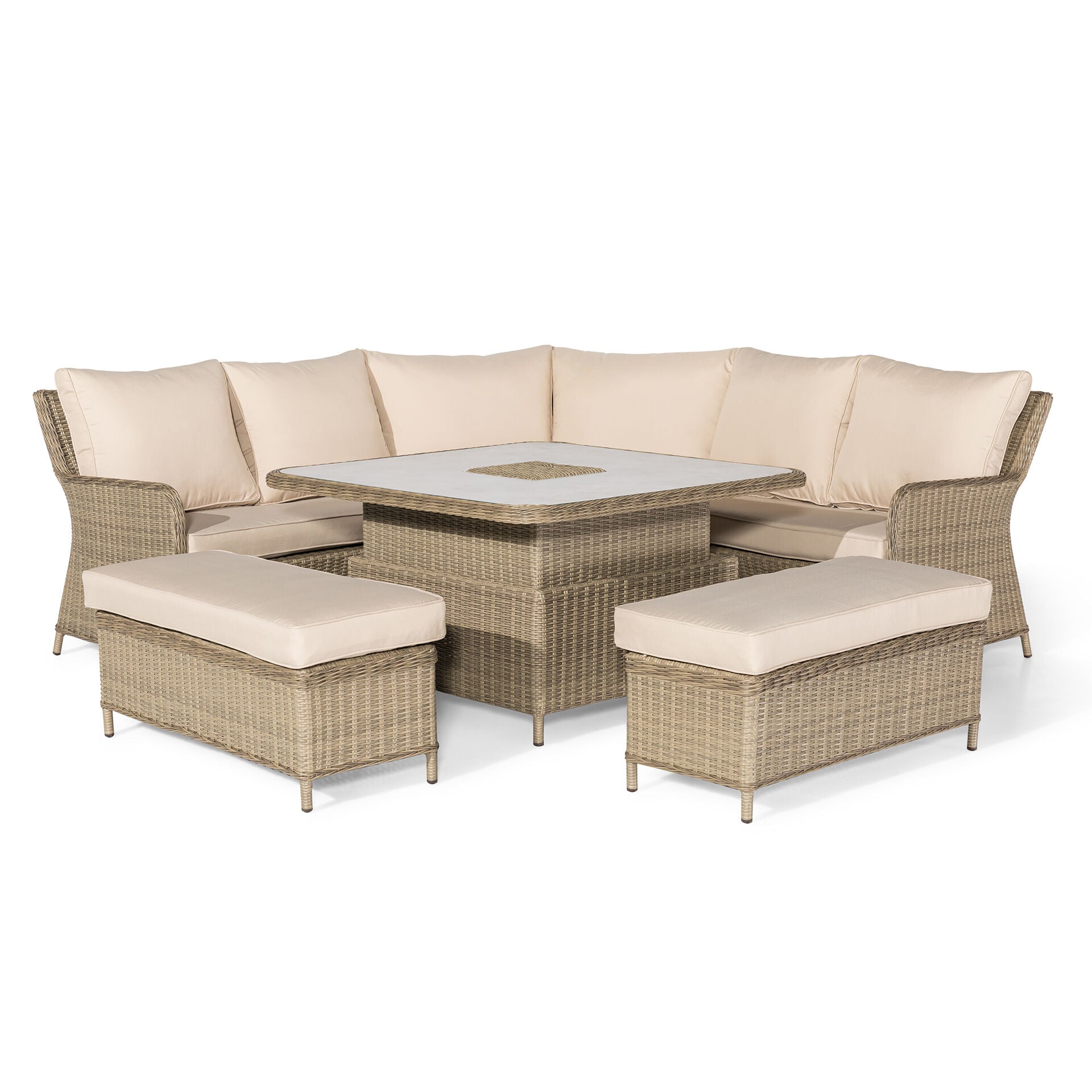 Maze - Winchester Royal Corner Rattan Dining Set
with Ice Bucket & Rising Table - Ceramic Glas - Blythe Living