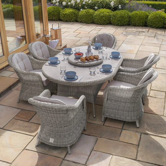 Maze - Oxford 6 Seat Oval Dining Set
with Heritage Dining Chairs & Woven Lazy Susan - Ceramic Glass - Blythe Living
