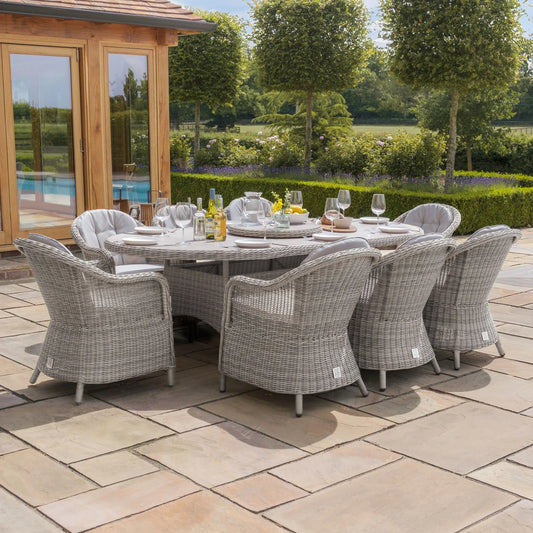Maze - Oxford 8 Seat Oval Dining Set
with Heritage Dining Chairs & Woven Lazy Susan - Ceramic Glass - Blythe Living