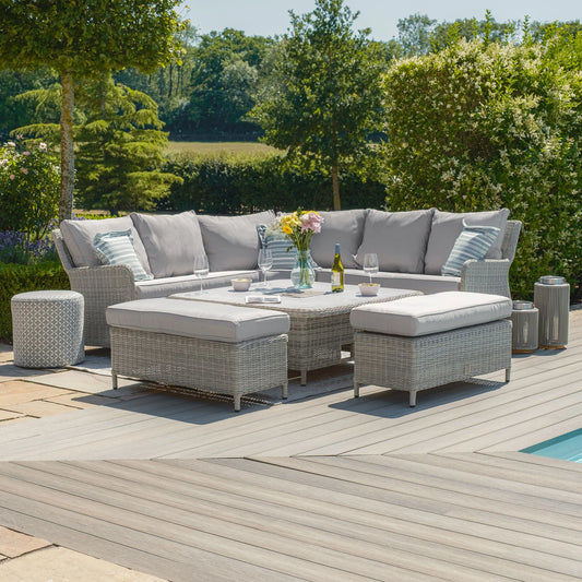 Maze - Oxford Royal Rattan Corner Dining Sofa Set
with Ice Bucket & Rising Table - Ceramic Glass - Blythe Living