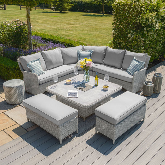Maze - Oxford Royal Rattan Corner Dining Sofa Set
with Ice Bucket & Rising Table - Ceramic Glass - Blythe Living