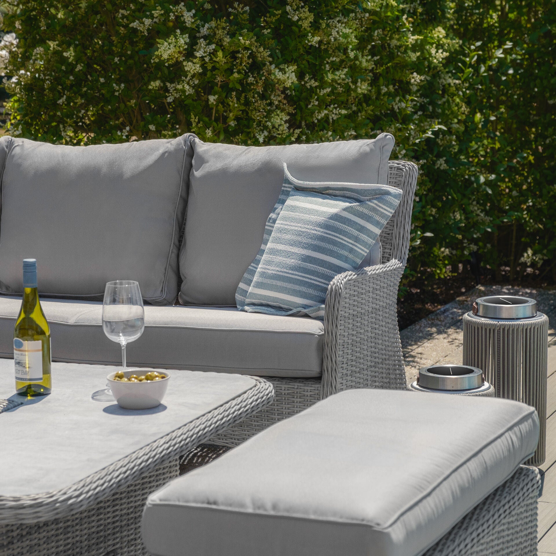 Maze - Oxford Royal Rattan Corner Dining Sofa Set
with Ice Bucket & Rising Table - Ceramic Glass - Blythe Living