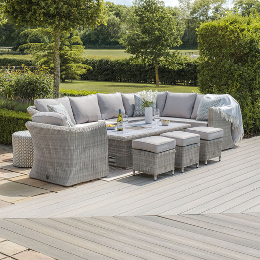 Maze - Oxford Deluxe Large Rattan Corner Dining Set
with Rising Table & Armchair - Ceramic Glass - Blythe Living