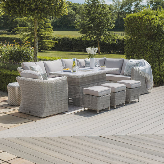 Maze - Oxford Deluxe Large Rattan Corner Dining Set
with Rising Table & Armchair - Ceramic Glass - Blythe Living