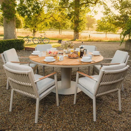 Maze - Sicily Rope Weave 6 Seat Round Pedestal Dining Set - Latte - Blythe Living
