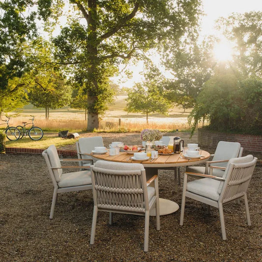 Maze - Sicily Rope Weave 6 Seat Round Pedestal Dining Set - Latte - Blythe Living