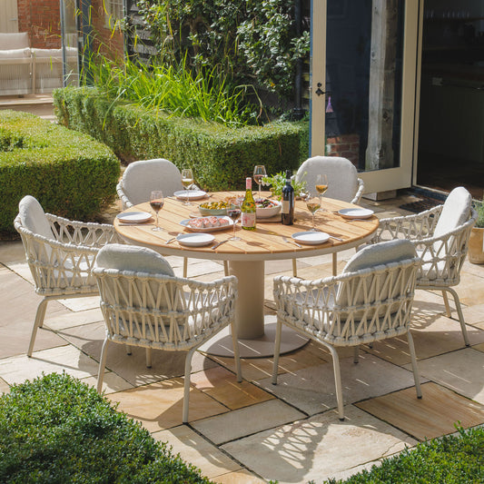 Maze - Sicily Open Rope Weave 6 Seat Round Pedestal Dining Set - Latte - Blythe Living