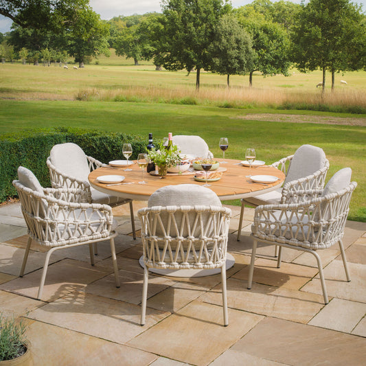 Maze - Sicily Open Rope Weave 6 Seat Round Pedestal Dining Set - Latte - Blythe Living