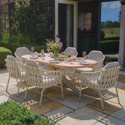 Maze - Sicily Open Rope Weave 6 Seat Rectangular Dining Set - Latte - Blythe Living