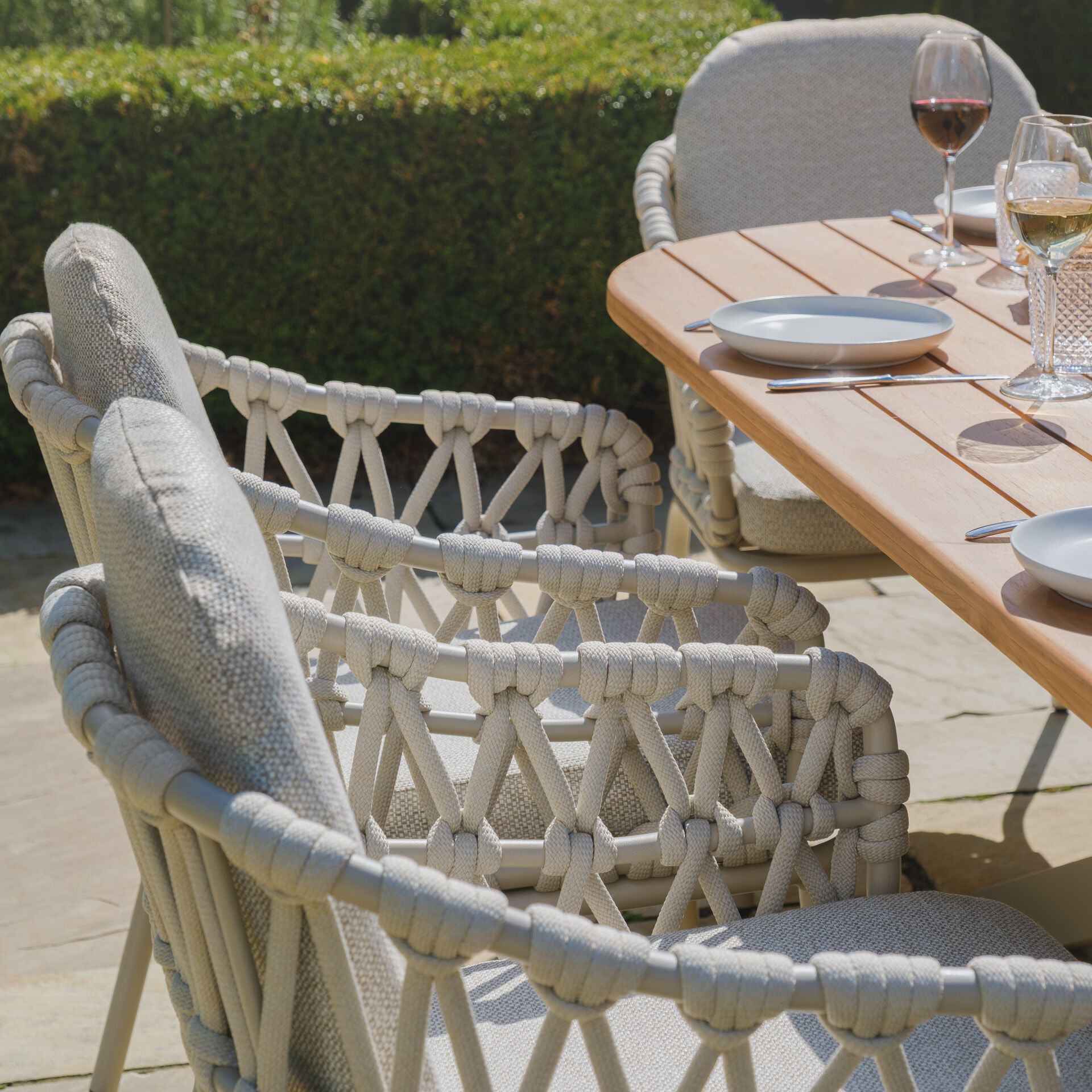 Maze - Sicily Open Rope Weave 6 Seat Rectangular Dining Set - Latte - Blythe Living