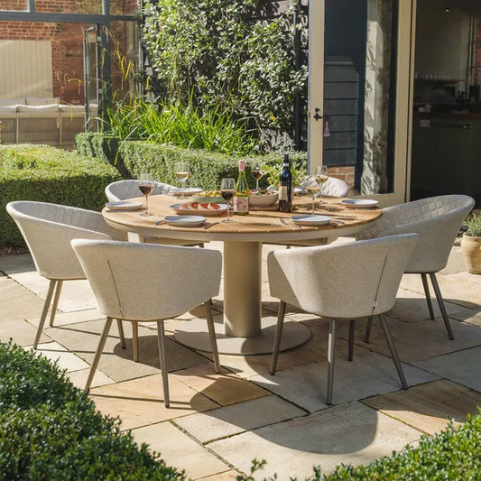 Maze - Sicily Teak 6 Seat Round Dining Set
with Ambition Dining Chairs - Latte - Blythe Living