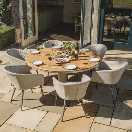 Maze - Sicily Teak 6 Seat Round Dining Set
with Ambition Dining Chairs - Latte - Blythe Living