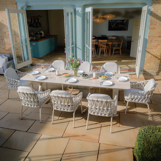 Maze - Sicily Open Rope Weave 8-12 Seat Maxim Extending Dining Set - Latte - Blythe Living