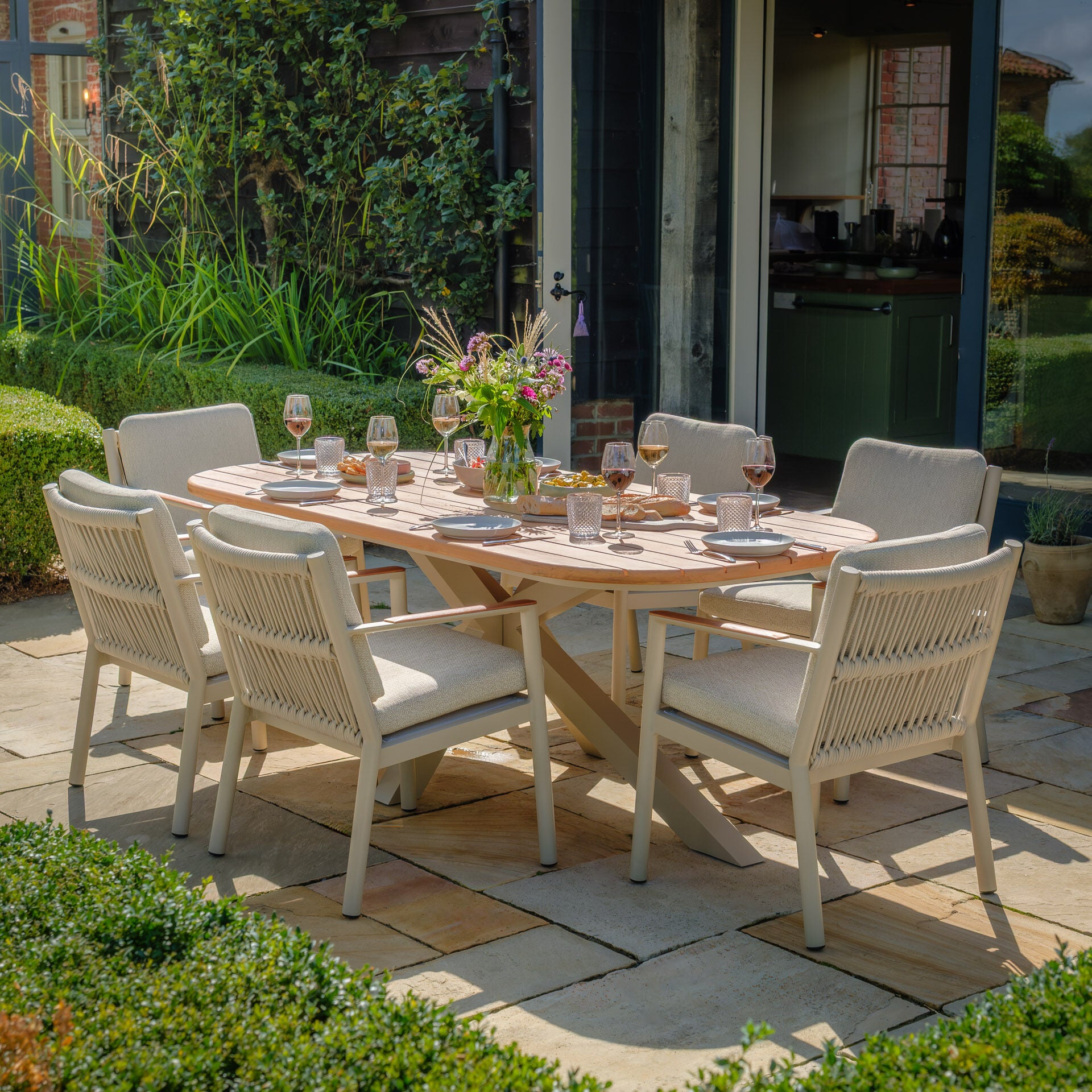 Maze - Sicily Rope Weave 6 Seat Rectangular Dining Set - Latte - Blythe Living