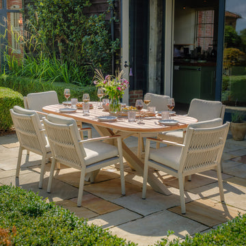 Maze - Sicily Rope Weave 6 Seat Rectangular Dining Set - Latte - Blythe Living