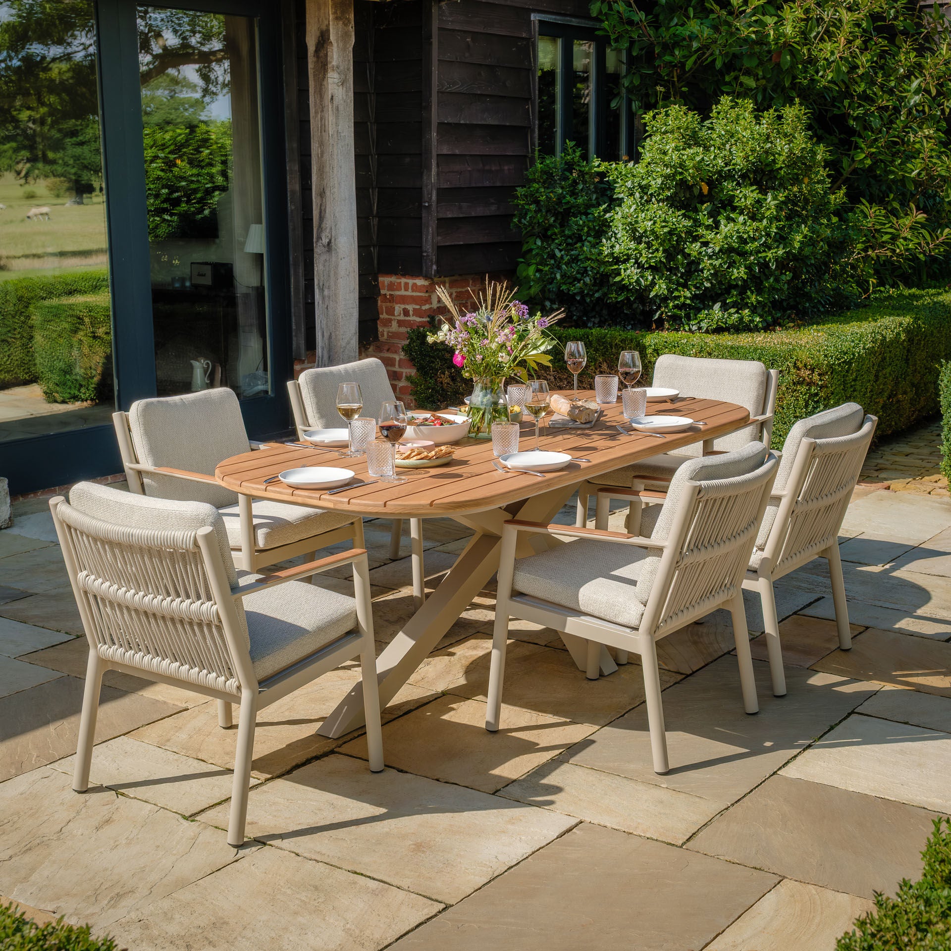 Maze - Sicily Rope Weave 6 Seat Rectangular Dining Set - Latte - Blythe Living