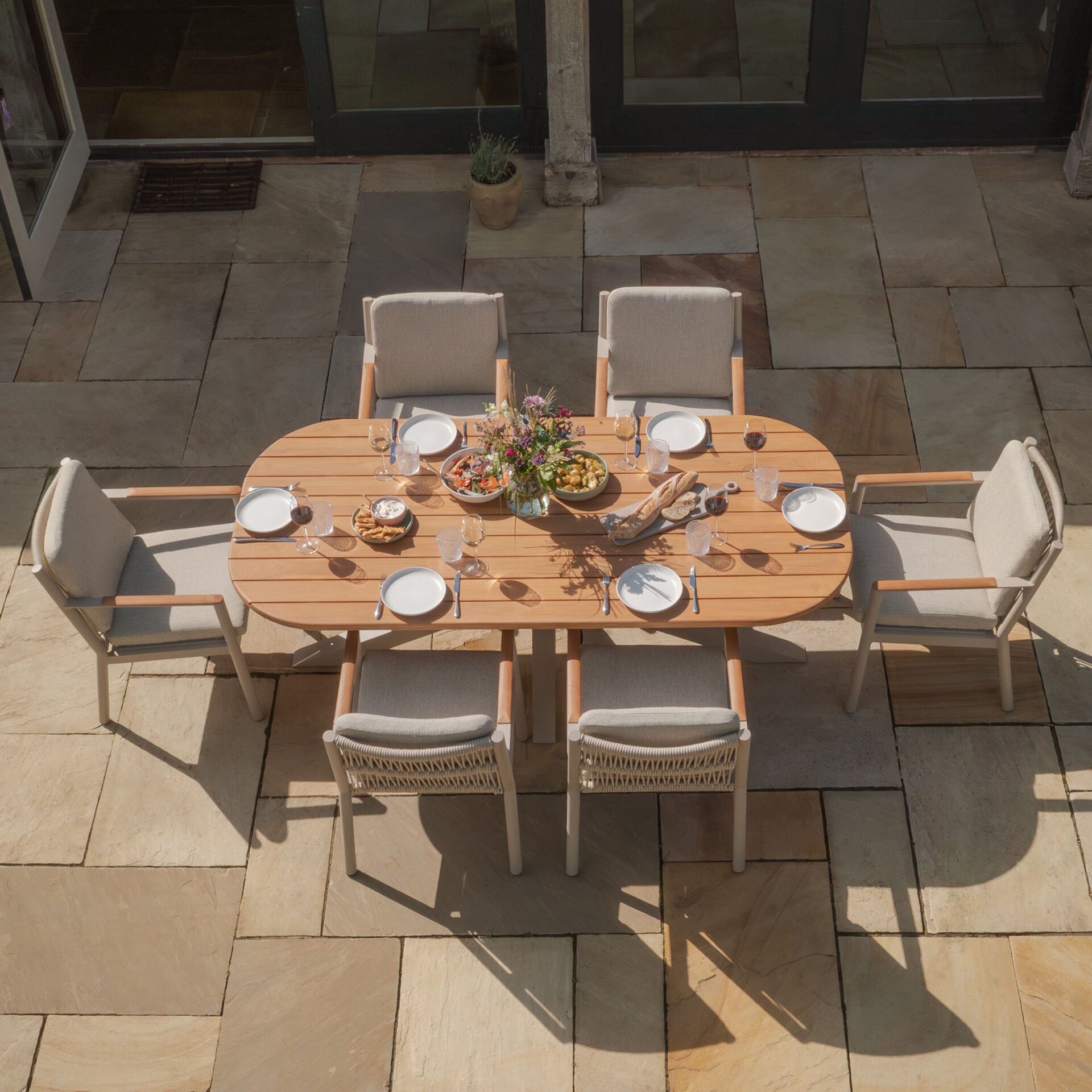 Maze - Sicily Rope Weave 6 Seat Rectangular Dining Set - Latte - Blythe Living