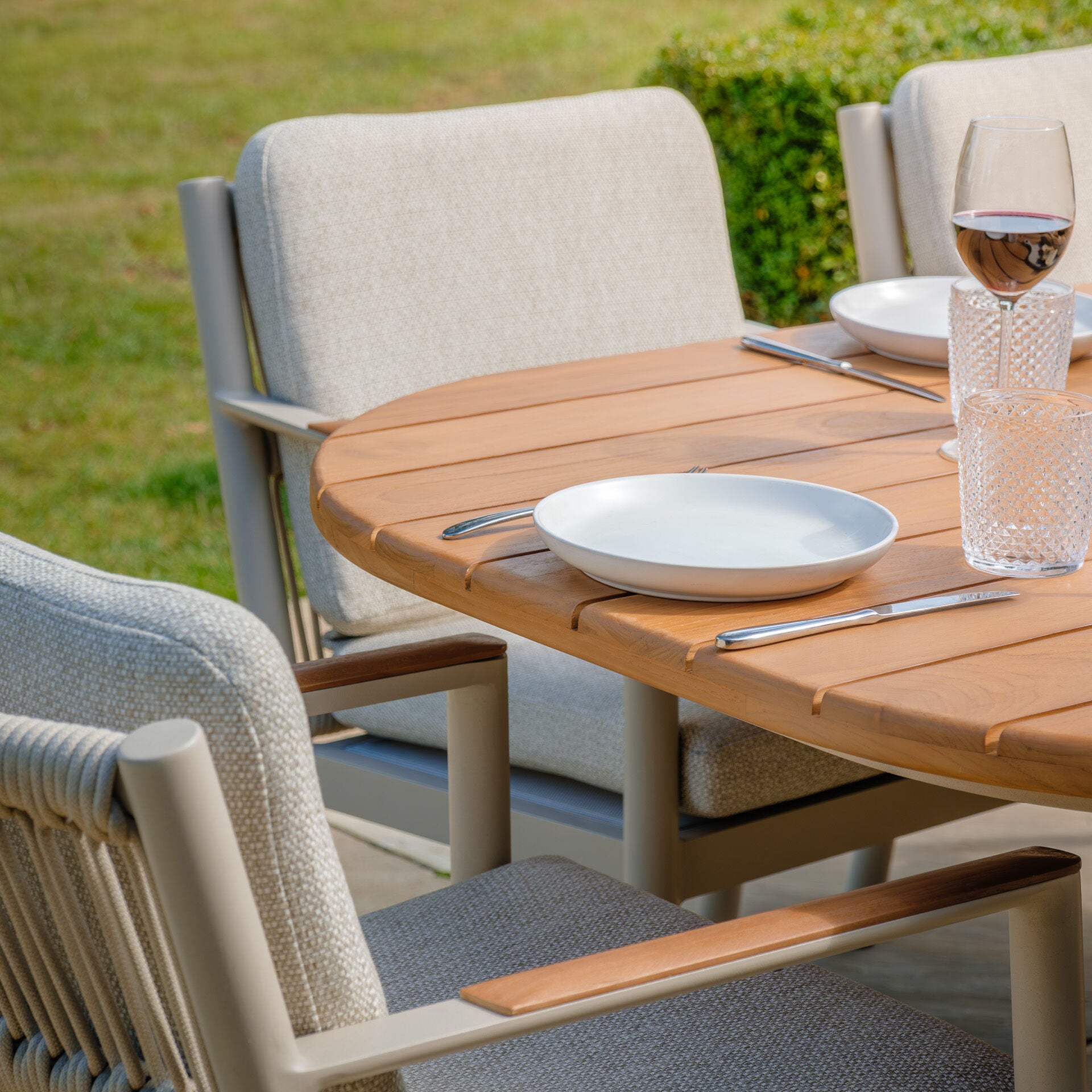 Maze - Sicily Rope Weave 6 Seat Rectangular Dining Set - Latte - Blythe Living