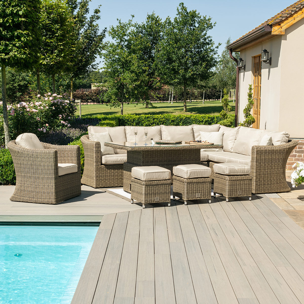 Maze - Winchester Deluxe Large Rattan Corner Dining Set with Rising Table & Armchair - Blythe Living