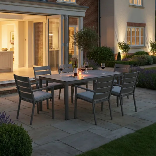 Maze - Montreal Aluminium 6 Seat Rectangular Garden Dining Set - Cool Linen - Blythe Living