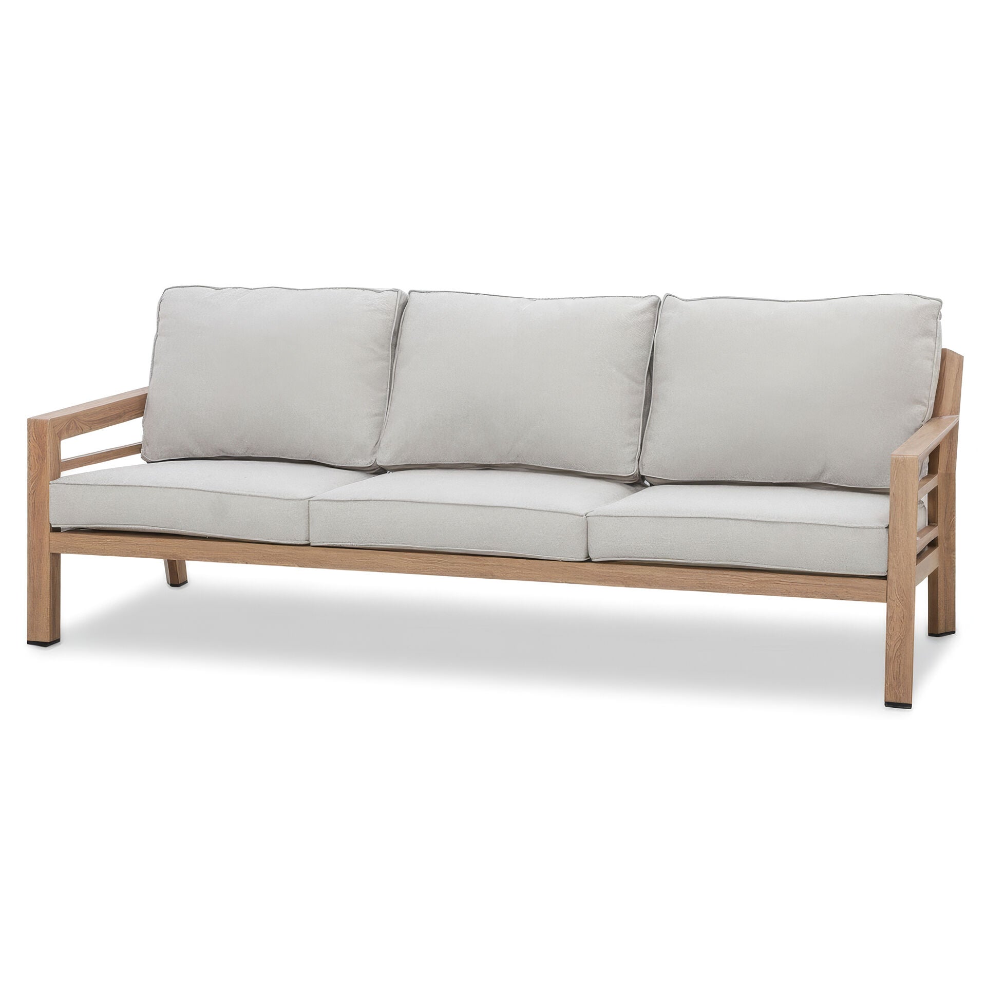 Maze - New York 3 Seat Sofa Wood Effect Aluminium Sofa Set
with Rising Table - Almond - Blythe Living
