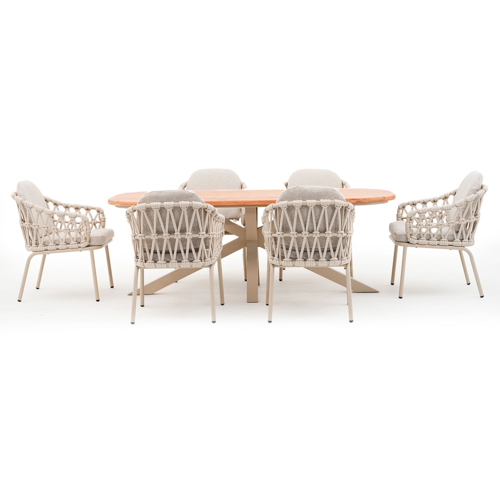 Maze - Sicily Open Rope Weave 6 Seat Rectangular Dining Set - Latte - Blythe Living