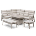 Maze - Valencia Reclining Aluminium Corner Garden Dining Set
with Rising Table, Footstools & Bench - Latte - Blythe Living