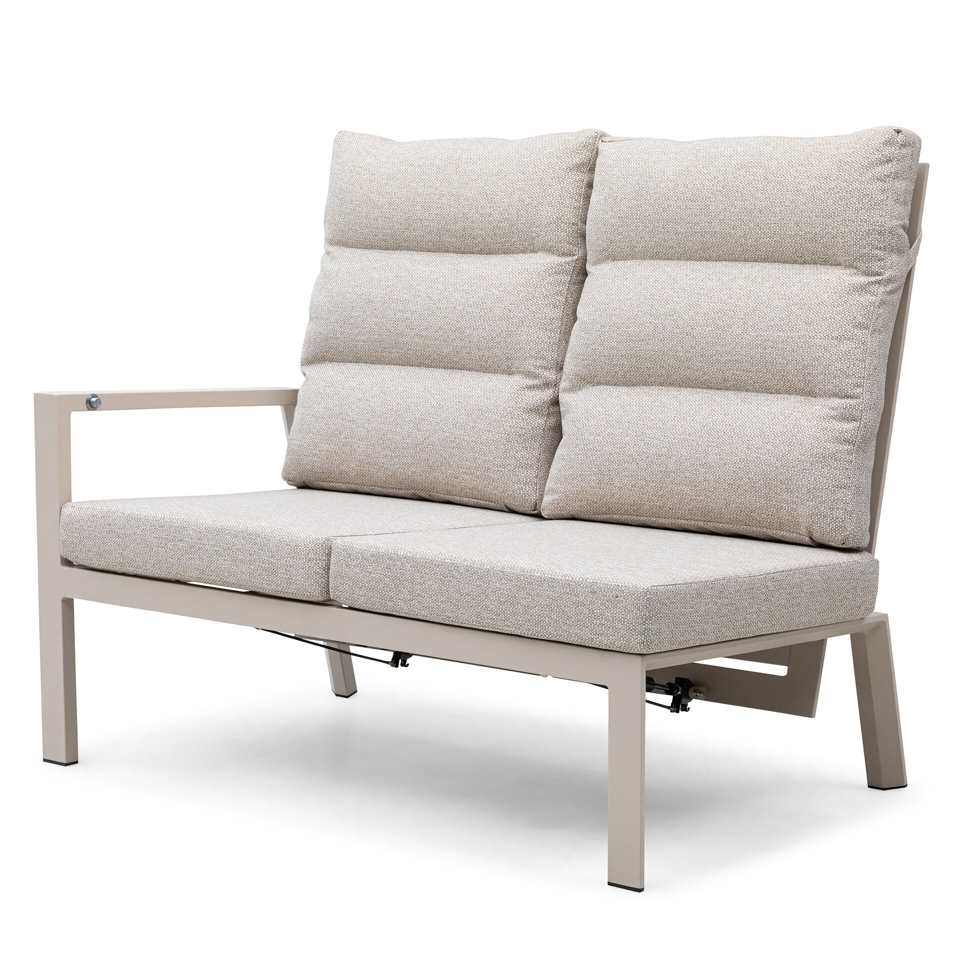 Maze - Valencia Reclining Aluminium Corner Garden Dining Set
with Rising Table, Footstools & Bench - Latte - Blythe Living