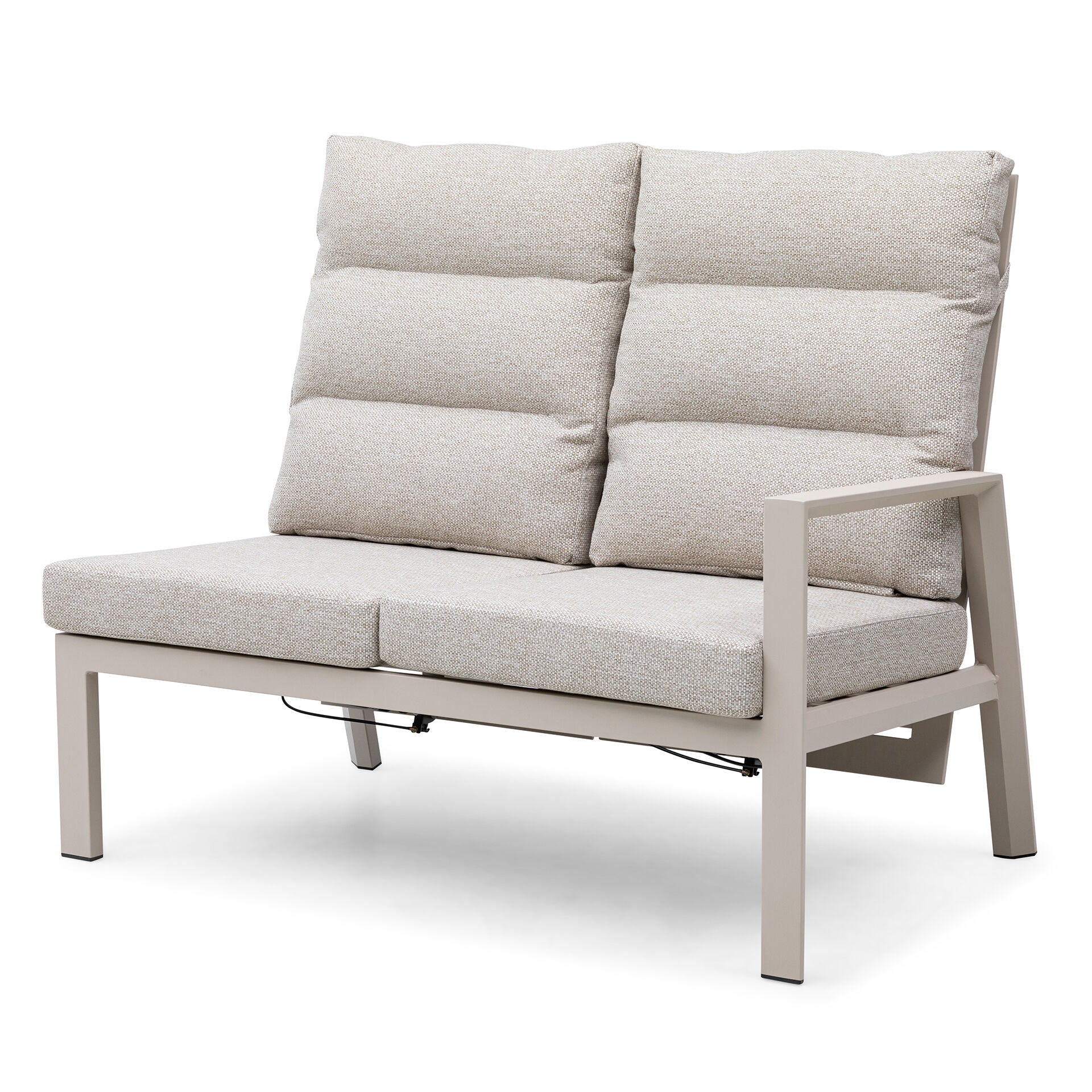 Maze - Valencia Reclining Aluminium Corner Garden Dining Set
with Rising Table, Footstools & Bench - Latte - Blythe Living