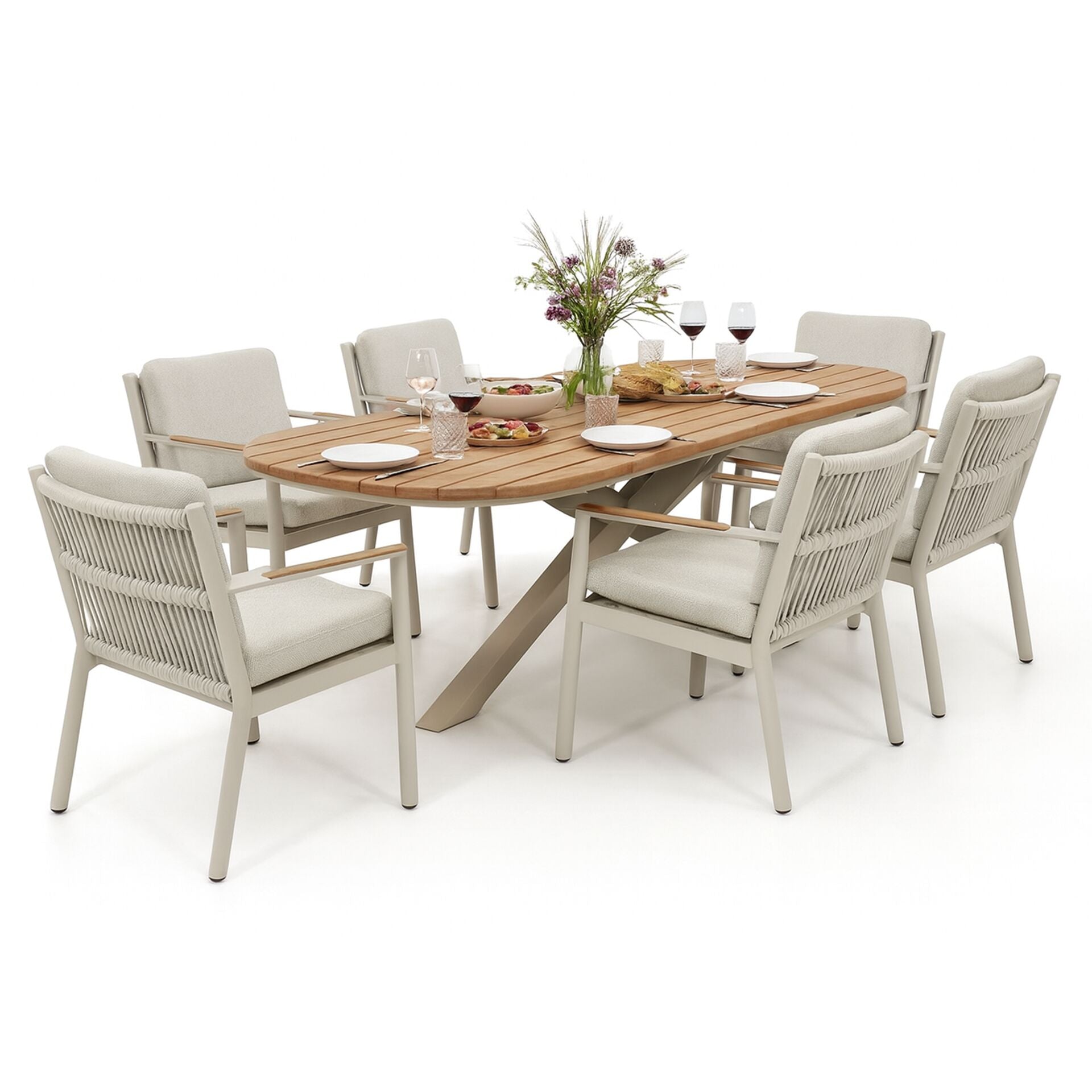 Maze - Sicily Rope Weave 6 Seat Rectangular Dining Set - Latte - Blythe Living