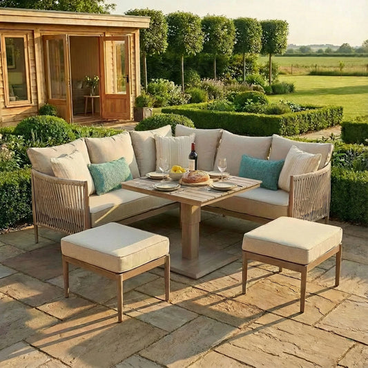 Maze - Havana Rope Weave Small Corner Dining Set
with Square Rising Table & Footstools - Blythe Living