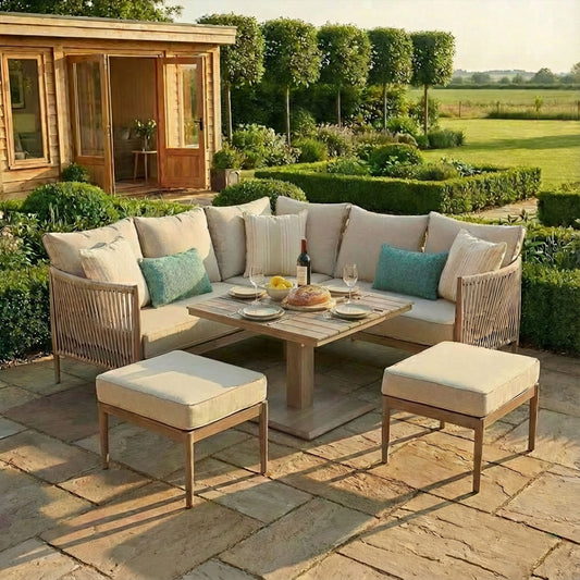 Maze - Havana Rope Weave Small Corner Dining Set
with Square Rising Table & Footstools - Blythe Living