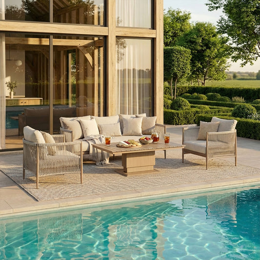 Maze - Havana Rope Weave 3 Seat Sofa Dining Set
with Rising Table & Footstools - Blythe Living
