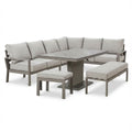 Maze - Montreal Aluminium Large Garden Corner Dining Set
with Rectangular Rising Table, Footstool & Bench - Cool Linen - Blythe Living