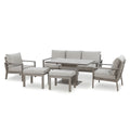 Maze - Montreal Aluminium 3 Seat Garden Sofa Dining Set
with Rising Table & Footstools - Cool Linen - Blythe Living