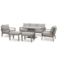 Maze - Montreal Aluminium 3 Seat Garden Sofa Dining Set
with Rising Table & Footstools - Cool Linen - Blythe Living