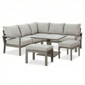 Maze - Montreal Aluminium Small Garden Sofa Dining Set
with Square Rising Table & Footstools - Cool Linen - Blythe Living