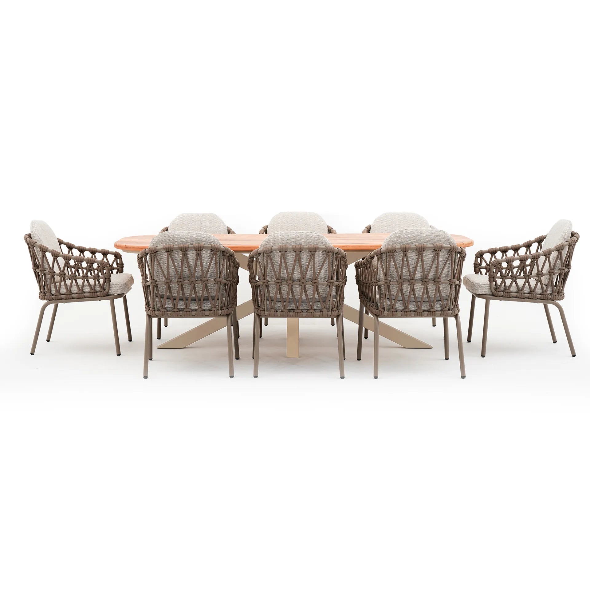 Maze - Sicily Open Rope Weave 8 Seat Rectangular Dining Set - Café - Blythe Living
