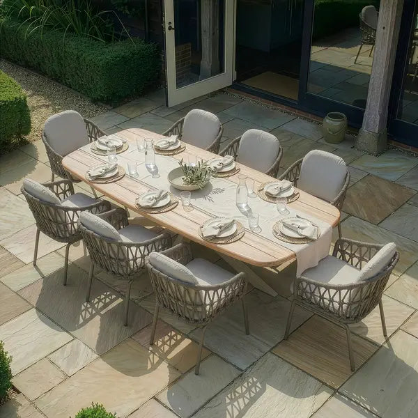 Maze - Sicily Open Rope Weave 8 Seat Rectangular Dining Set - Café - Blythe Living