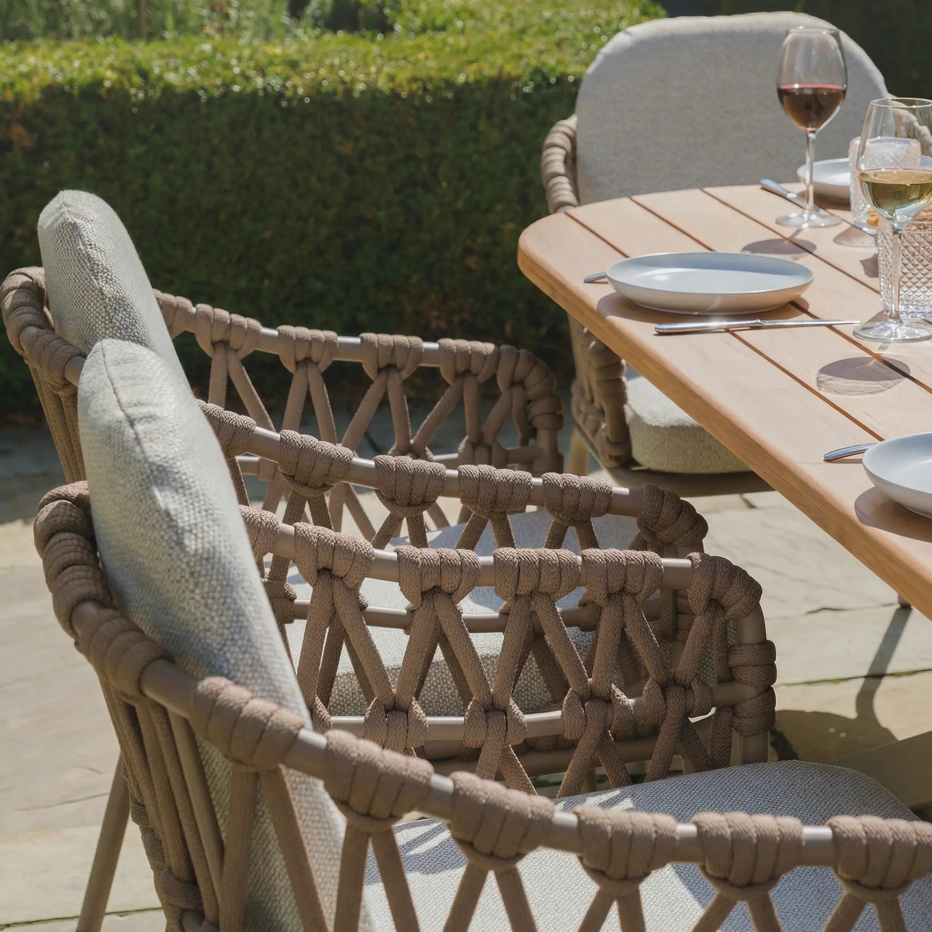 Maze - Sicily Open Rope Weave 8 Seat Rectangular Dining Set - Café - Blythe Living